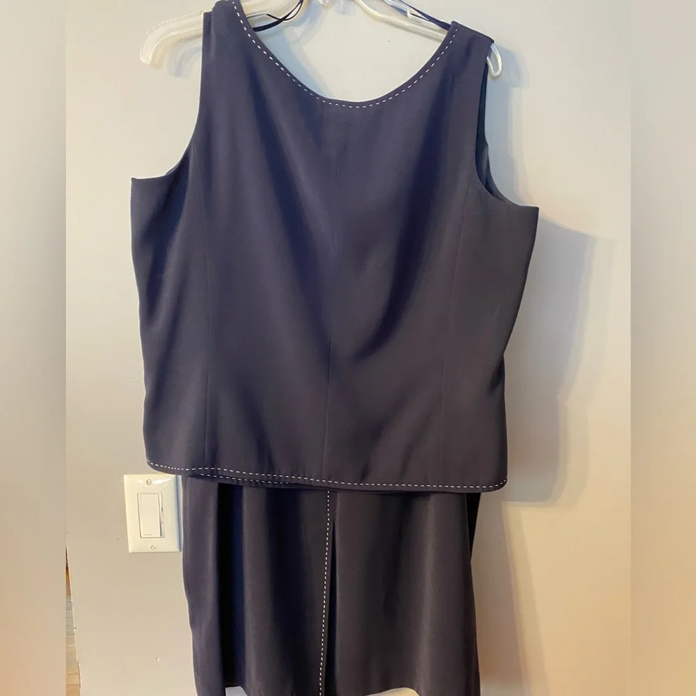 Amanda Smith Navy Blazer and Skirt Set with White Contrast Stitching